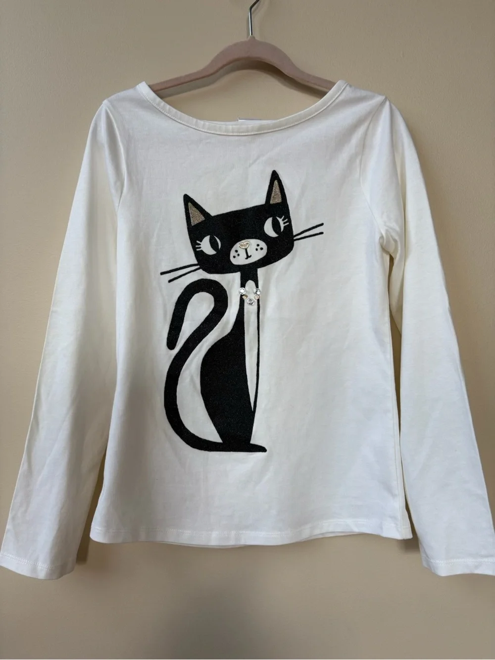 NWT - Gymboree - White Long Sleeve Tee with Cat Graphic - Girl’s Size 10